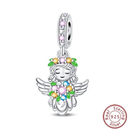 Silver Sleeping Angel Girl Lei Gems Charm