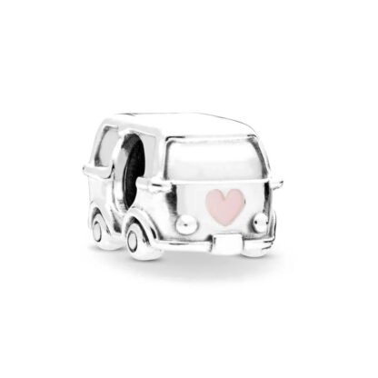 Silver Van Car Pink Heart Vehicle Charm