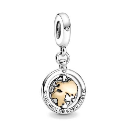 Silver Worldly Message Golden Continent Charm