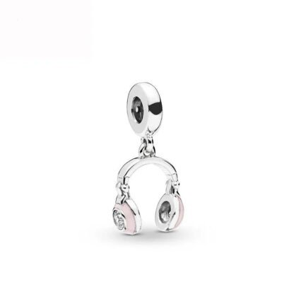 Silver Pink Trendy Headphones Technology Charm