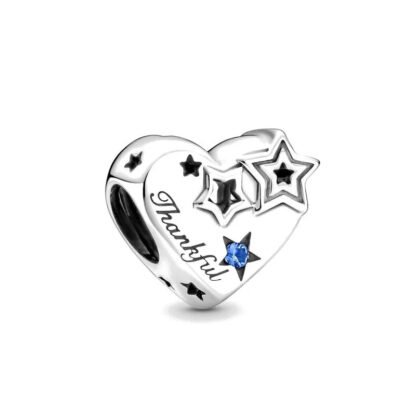 Silver Starry Thankful Heart Charm