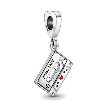 Silver Cassette Mix Tape Heart Charm