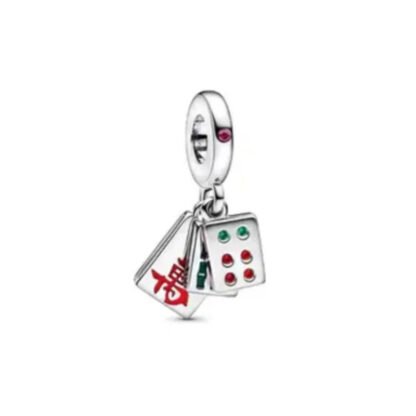 Silver Colored Mahjong Pieces Game Charm