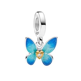 Silver Prismatic Blue Winged Golden Heart Charm