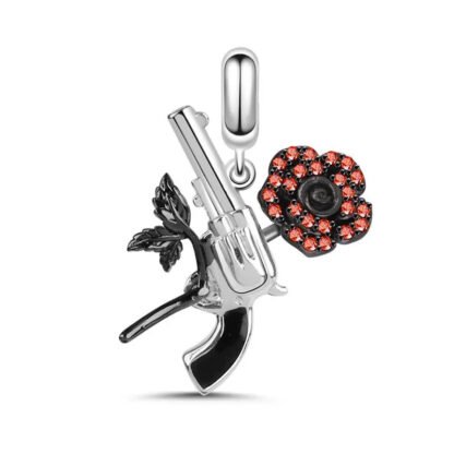 Silver Gun and Roses Charm