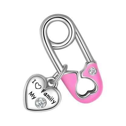 Silver Pink Paper Clip Family Love Reminder Charm