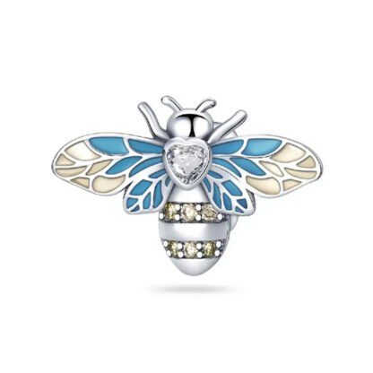 Silver Blue Yellow Bee Insect Charm