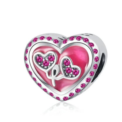 Silver Pink Gems Heart Balloons Charm