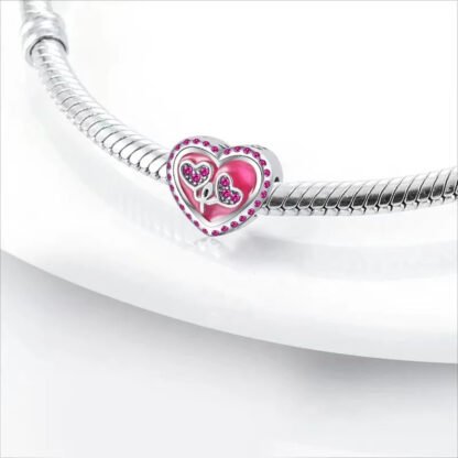 Silver Pink Gems Heart Balloons Charm - Image 2