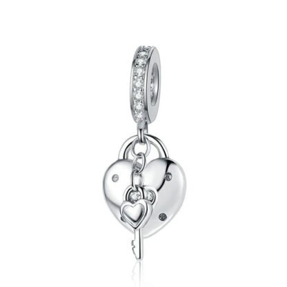 Silver Heart Lock Heart Key Charm