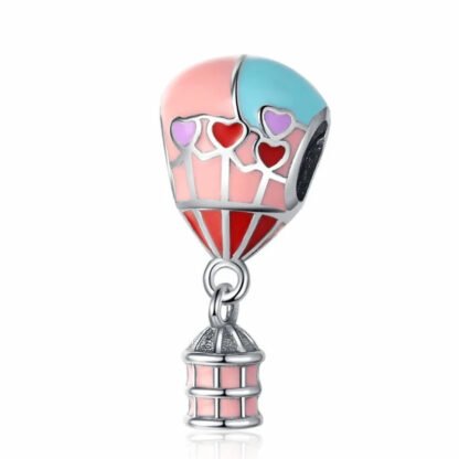 Silver Pink Hot Air Balloon Charm