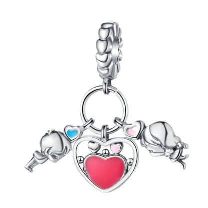 Silver Chibi Couple Love Red Heart Charm