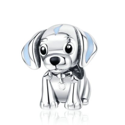 Silver Blue Stripe Puppy Dog Charm