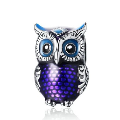 Silver Purple Blue Small Owl Charm