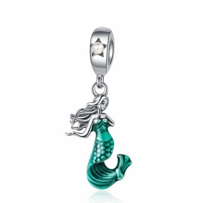 Silver Mergirl Green Mermaid Tail Charm