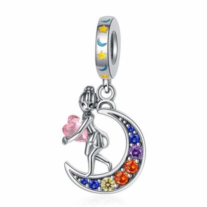 Silver Fantasy Pixie Fairy Rainbow Crescent Moon Charm