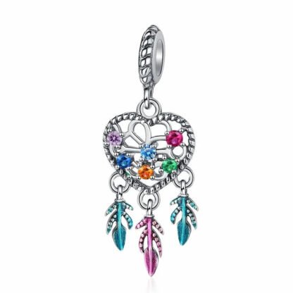 Silver Colorful Vivid Heart Dreamcatcher Charm