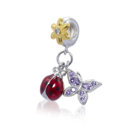 Yellow Flower Red Ladybug Purple Butterfly Charm