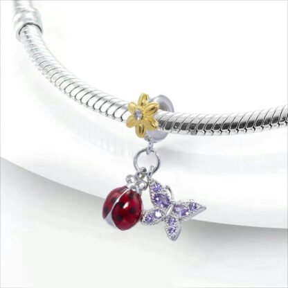 Yellow Flower Red Ladybug Purple Butterfly Charm - Image 2