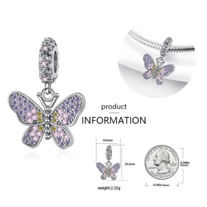 Silver Purple Pink Yellow Gems Butterfly Charm - Image 2