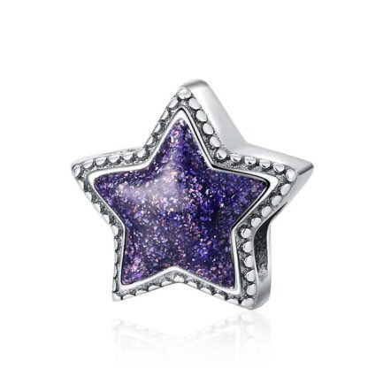 Silver Star Space Glittery Purple Charm