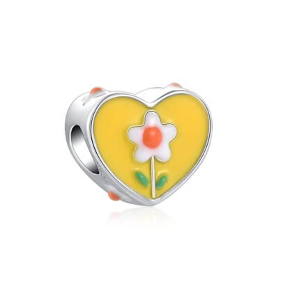 Silver Yellow Heart Daisy Charm