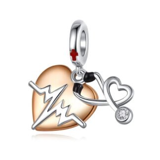 Silver Stethoscopes Golden Heartbeat Medical Charm