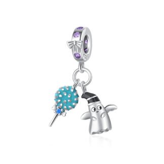 Silver Winged Ghost and Blue Lollypop Charm