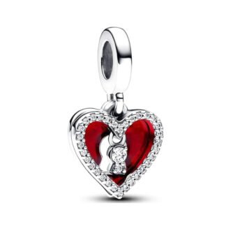 Silver Red Heart Lock Charm