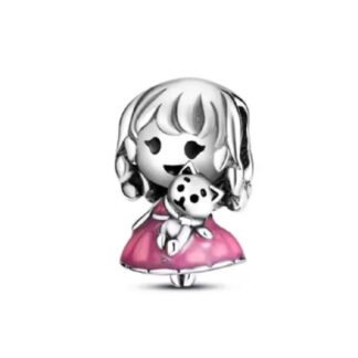 Silver Pink Dress Girl with Toy Charm