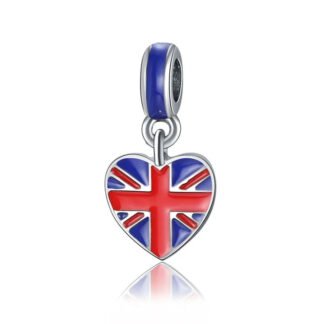 Silver Heart Union Jack Love Blue Charm