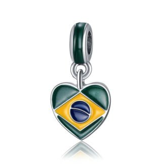 Silver Heart Brazil Love Country Green Charm