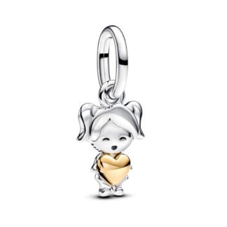 Happy Little Girl Golden Heart Charm