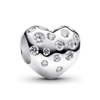 Silver Minimal Heart Spotty Gems Charm