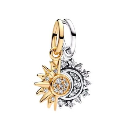 Silver Crescent Moon Gold Sun Spiky Charm