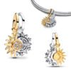 Silver Crescent Moon Gold Sun Spiky Charm - Image 2