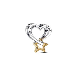 Golden My Lucky Star Silver Heart Trail Charm