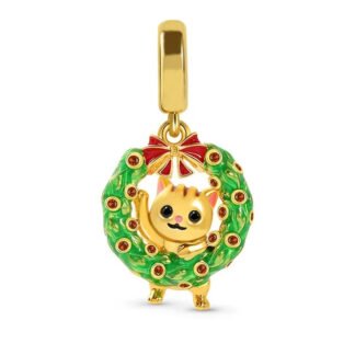Golden Kitty Cat Christmas Wreath Charm