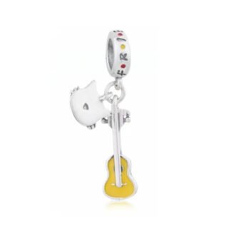 Silver Cat Head Yellow Guitar FRIENDS Pop Culture Charm