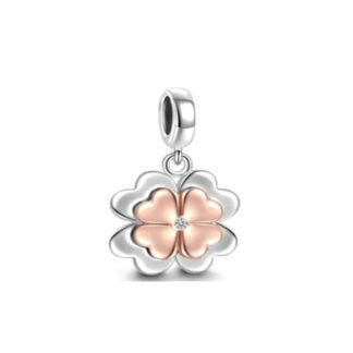 Silver & Rose Gold Double Clovers Lucky Charm
