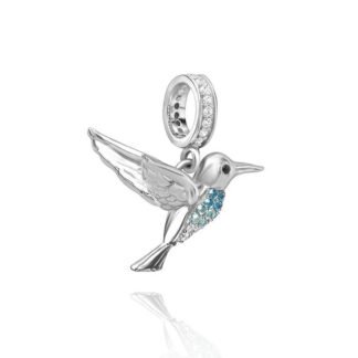 Silver Hummingbird Blue Gems Chest Charm