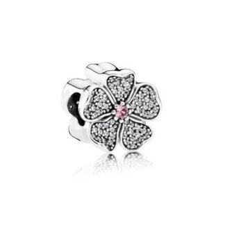 Silver Sparkly 5 Petals Flower Charm
