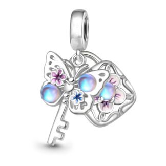 Silver Pearly Ornate Butterfly Key Flowers Charm