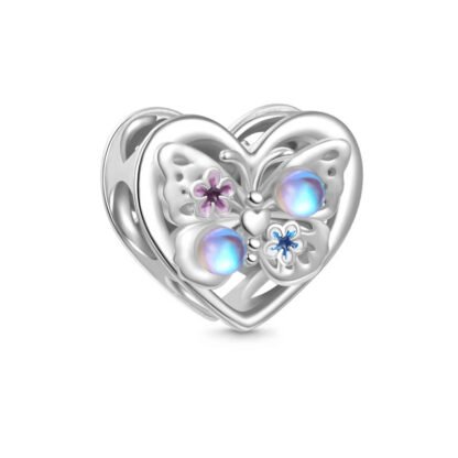 Silver Pearly Ornate Small Butterfly Flowers Heart Charm