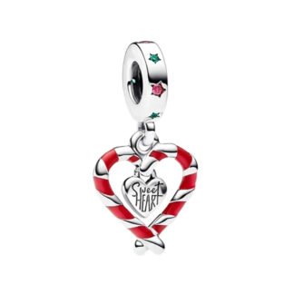 Silver Sweet Red Candy Canes Heart Christmas Charm