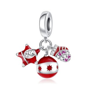 Silver and Red Bauble Santa Sock Christmas Charm