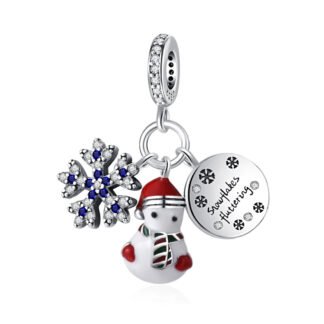 Silver and Red Snowman Blue Snowflake Christmas Charm