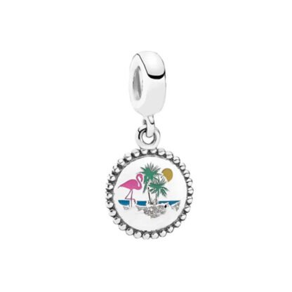 Silver Flamingo Beach Tropical Medal Charm