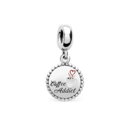 Silver Coffee Addict Medal Charm