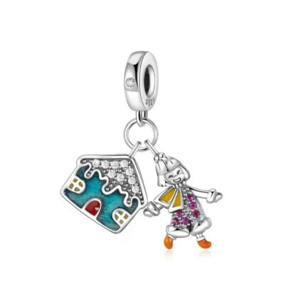 Silver Happy Girl & Blue Home Winter Charm